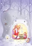  animal_ears blonde_hair blush carnelian fox_ears fox_tail long_hair original smile snowing snowman solo tail 