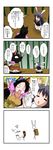  4koma :o =_= angry animal_ears apron araiguma_(bonobono) backpack bag bamboo bamboo_forest bonobono comic cosplay forest futatsuiwa_mamizou futatsuiwa_mamizou_(cosplay) gen_2_pokemon highres imaizumi_kagerou like_an_ero-doujin long_hair long_sleeves mikazuki_neko multiple_girls nature open_mouth parody parted_lips pokemon pokemon_(creature) raccoon raccoon_tail reisen_udongein_inaba shimarisu_(bonobono) short_hair simple_background sleeping speech_bubble squirrel tail talking touhou translated white_background wooper 