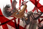  belt black_hair emblem jacket mikasa_ackerman paradis_military_uniform sasano_shiki scarf shingeki_no_kyojin short_hair solo survey_corps_(emblem) sword thigh_strap three-dimensional_maneuver_gear weapon 