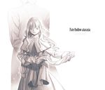  back-to-back bad_id bad_pixiv_id caren_hortensia fate/hollow_ataraxia fate_(series) father_and_daughter kotomine_kirei long_hair monochrome taa_(acid) 