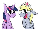  blonde_hair derpy_hooves_(mlp) duo equine female friendship_is_magic fur grey_fur hair horn horse karpet-shark mammal my_little_pony open_mouth pegasus plain_background pony purple_fur royalty simple_background smile twilight_sparkle_(mlp) two_tone_hair white_background winged_unicorn wings 