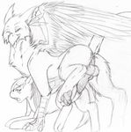 anthro avian balls beak cum duo equine erection female feral feral_on_feral friendship_is_magic from_behind greyscale gryphon hi_res interspecies male mammal monochrome my_little_pony one_eye_closed open_mouth pegasus penetration penis plain_background rainbow_dash_(mlp) raised_tail sex size_difference sketch straight tight_fit vaginal vaginal_penetration vidfox white_background wings 