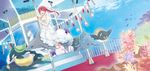  bare_shoulders barefoot bird carousel coral dolphin dress fish free! happy hatsumi_(mdr323) highres long_hair matsuoka_gou ocean orca penguin ponytail red_eyes red_hair shark sitting smile 