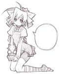  blank_speech_bubble highres looking_at_viewer monochrome sakuya_tsuitachi short_hair simple_background sketch solo speech_bubble striped striped_legwear white_background 