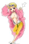  1girl blonde_hair breasts capri_pants cleavage donquixote_doflamingo female genderswap one_piece open_clothes open_shirt pants shichibukai shirt short_hair simple_background sk5789 solo sunglasses tongue 