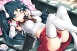  aqua_eyes blue_hair blush drink isuzu_(kancolle) kantai_collection long_hair natsu panties skirt thighhighs twintails underwear 