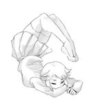  chest_stand closed_eyes flexible full_body greyscale monochrome shoes short_hair skirt solo thighhighs tsukushi_(toxicdoll) urotsuki yume_2kki zettai_ryouiki 