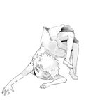  1girl chest_stand closed_eyes flexible full_body greyscale monochrome sabitsuki short_hair solo tsukushi_(toxicdoll) 