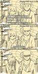  1girl 3koma ^_^ ^o^ arao blush breasts building closed_eyes comic couple covering_face hakama hat highres hiryuu_(kantai_collection) interview jacket japanese_clothes kantai_collection long_sleeves medium_breasts meme microphone monochrome oriental_umbrella parody power_lines scarf short_hair side_ponytail snow snowing special_feeling_(meme) translated umbrella wide_sleeves winter_clothes yamaguchi_tamon 