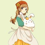  apron bad_id bad_pixiv_id brown_eyes brown_hair bunny harvest_moon harvest_moon:_connect_to_a_new_land long_hair minori_(harvest_moon) omukb skirt smile solo 