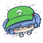  bad_id bad_pixiv_id blue_hair blush_stickers hat inunoko. kawashiro_nitori stuck through_wall touhou 