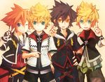  alternate_costume bad_id bad_pixiv_id black_hair blonde_hair blue_eyes brown_hair chain_necklace fingerless_gloves gloves kingdom_hearts kingdom_hearts_birth_by_sleep male_focus multiple_boys roxas simple_background sora_(kingdom_hearts) ujicax vanitas ventus wristband yellow_eyes 