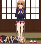  barefoot bdsm beaten bondage bruise chuunibyou_demo_koi_ga_shitai! cuts dekomori_sanae feet femdom foot_on_head foot_worship footstool gag gagged injury long_toenails nibutani_shinka school_uniform shoes shoes_removed slave smell steam tied_up toenails toes uwabaki yuri 