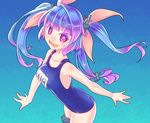  :d \||/ blue_hair breasts fang gradient_hair i-19_(kantai_collection) kantai_collection long_hair medium_breasts multicolored_hair name_tag one-piece_swimsuit open_mouth pink_eyes school_swimsuit smile star star-shaped_pupils swimsuit symbol-shaped_pupils twintails yukimura_tsubame 