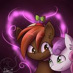  &lt;3 beanie brown_eyes brown_hair button_mash_(mlp) couple duo equine female friendship_is_magic glowing green_eyes hair hat horn horse hug male mammal my_little_pony pony propeller_hat purple_hair silverfox057 sparkles sweetie_belle_(mlp) two_tone_hair unicorn 