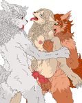  anal anthro butt canine female fur hair herm herm_on_female intersex knot long_hair mammal penis pussy sex spreading tongue tongue_out transformation wolf 