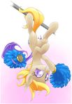  bat_pony blonde_hair cheerleader cutie_mark equine female feral hair happy horse mammal my_little_pony original_character plain_background pom_poms pony purple_eyes smile solo stoic5 white_background wings 