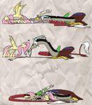  absurd_res annoyed antler antlers blue_eyes comic cuddling cutie_mark discord_(mlp) draconequus duo equine eyes_closed fangs female feral fluttershy_(mlp) friendship_is_magic grievousfan hair hi_res horn horse leash lying male mammal my_little_pony pegasus pink_hair pony red_eyes res_eyes rope wings 