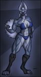  anthro biceps bikini boots canine cyera digitigrade female folf fox hybrid krinkels leaning mammal muscles muscular_female piercing pinup pose solo swimsuit thighs tipped toeless wolf 