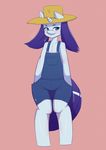  anthro anthrofied blue_eyes blush clothing equine female flat_cgested friendship_is_magic fur hair hat horn horse looking_at_viewer mammal my_little_pony overalls plain_background pony purple_hair rarity_(mlp) silentpon3 smile solo standing straw_hat unicorn white_fur 
