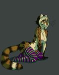  anthro breasts brown_fur cheetah feline female fur green_eyes hair kneeling legwear looking_at_viewer mammal multicolor_fur narcotic_sprinkles necklace nipples nude plain_background solo stockings two_tone_hair unknown_species white_fur 