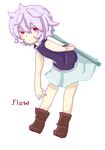  1girl bad_id bad_pixiv_id boots chibi copyright_name full_body lavender_hair lead_pipe lowres red_eyes sabitsuki short_hair skirt sleeveless sleeveless_turtleneck solo to_(pixid1127) turtleneck 