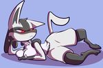  anthro breasts female lucario lying nintendo plain_background pok&#233;mon pok&#233;morph pok&eacute;mon red_eyes solo unknown_artist video_games 