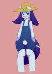  anthro anthrofied blue_eyes blush clothing equine female flat_chested friendship_is_magic fur hair hat horn horse looking_at_viewer mammal my_little_pony overalls plain_background pony purple_hair pussy rarity_(mlp) silentpon3 smile solo standing straw_hat unicorn white_fur 