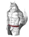  anthro bandage biceps big_muscles black_armwear black_bottomwear boxers bulge canine claws clothing fur green_eyes grey_fur grey_nose grey_theme ig looking_at_viewer male mammal muscles pants pecs plain_background pose ripped shorts smile solo standing toned topless underwear white_armwear white_background white_bottomwear white_fur wolf wraps 