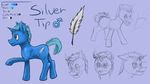  &#9794; ? blue_hair brown_eyes color cutie_mark equine feather feral friendship_is_magic fur hair happy horn horse male mammal mars_symbol messy_hair model_sheet my_little_pony original_character plain_background pony quill sad safe side_view silver-tip silver-tip_(artist) silver_tip_(character) sketch solo text unicorn 