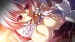  12_no_tsuki_no_eve breasts game_cg long_hair minori nipples open_shirt pink_hair red_eyes seifuku shiina_mizuka takasaki_maco 
