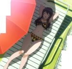  :d armpits arms_behind_head arms_up bangs barefoot beach_umbrella bikini black_hair blush breasts checkered checkered_bikini cleavage closed_eyes dutch_angle from_above fujimi_suzu full_body highres long_hair lying navel nitroplus on_back open_mouth outdoors print_bikini screencap shade slender_waist smile solo soniani stitched swimsuit thigh_gap third-party_edit tile_floor tiles umbrella wide_hips 