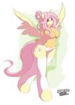  bottomless breasts clothed clothing cutie_mark equine female fluttershy_(mlp) friendship_is_magic fur hair half-dressed horse legwear lionalliance long_hair looking_at_viewer mammal my_little_pony panties pegasus pink_hair pony signature simple_background smile stockings underwear wide_hips wings yellow_fur 