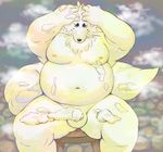  canine censored chest_tuft chubby cleaning convenient_censorship eyes_closed flaccid fox fur gingitsune gintaro kemomoe male mammal moobs navel nipples nude overweight penis sitting solo stool tuft 
