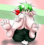  5_fingers 5_toes ambiguous_gender anthro black_nose blush chest_tuft fur geiru_mirua green_hair hair japanese_text legendary_pok&#233;mon legendary_pok&eacute;mon looking_at_viewer nintendo open_mouth pok&#233;mon pok&eacute;mon shaymin solo text toes tongue translation_request tuft video_games white_body yellow_eyes 