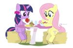  apple bow cutie_mark dm29 duo eating equine female fluttershy_(mlp) food friendship_is_magic fruit fur green_eyes hair hay horn horse mammal mouth_hold my_little_pony pegasus pink_hair plate pony purple_eyes purple_fur royalty salad sitting spoon twilight_sparkle_(mlp) two_tone_hair winged_unicorn wings yellow_fur 