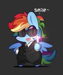  blue_fur clothed clothing crossover english_text equine eyewear fangs female feral friendship_is_magic fur hair horse lifeloser long_hair mammal men_in_black multi-colored_hair my_little_pony necktie open_mouth pegasus plain_background pony purple_eyes rainbow_dash_(mlp) rainbow_hair smile solo suit sunglasses teeth text wings 
