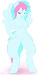  anthro anthrofied blue_fur blue_hair breasts equine female fur hair horse lamiaaaa looking_at_viewer mammal my_little_pony original_character pegasus pink_hair plain_background pony purple_eyes smile solo static_sparks two_tone_hair white_background wings 
