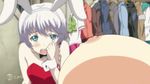  aleksander_nikolaevich_her animal_ears animated animated_gif blue_eyes bouncing_breasts bow bowtie breasts bunny_ears bunnysuit close-up detached_collar erect_nipples lactation leotard nipple_erection nipples seikon_no_qwaser trap white_hair wrist_cuffs 