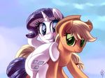  blonde_hair blue_eyes blush cowboy_hat cutie_mark duo equine female freckles friendship_is_magic fur green_eyes hair hat horn horse lesbian mammal my_little_pony orange_fur pony purple_hair rarity_(mlp) smile unicorn white_fur whitediamonds 