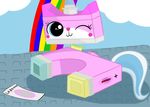  butt female lego looking_at_viewer one_eye_closed pussy solo the_lego_movie uni-kitty unikitty unknown_artist wink 