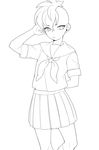  arm_behind_back blush crossdressing fudou_akio greyscale highres inazuma_eleven inazuma_eleven_(series) lineart male_focus monochrome pleated_skirt saku_anna school_uniform serafuku skirt solo transparent_background work_in_progress 