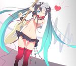  aqua_eyes bless_you_(module) breasts electric_guitar flower green_hair guitar gumo hair_flower hair_ornament hatsune_miku heart highres instrument long_hair midriff navel nisoku_hokou_(vocaloid) no_panties one_eye_closed plectrum project_diva_(series) project_diva_f_2nd red_legwear skirt small_breasts solo thighhighs twintails underboob very_long_hair vocaloid 