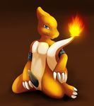  blue_eyes charmeleon claws darkmirage erection feral fire looking_at_viewer male nintendo penis pok&#233;mon pok&eacute;mon precum simple_background sitting solo tapering_penis video_games 