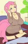  anthro big_breasts blue_eyes breasts cleavage clothed clothing equine erect_nipples female fluttershy_(mlp) friendship_is_magic hair horse long_hair mammal my_little_pony nipples pegasus pink_hair pony pornomagnum solo wings 
