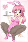  absurdres animal_ears bow bowtie breasts bunny_ears bunnysuit cleavage detached_collar dog_days dog_ears dog_girl goblet high_heels highres koyomisa large_breasts long_hair millhiore_f_biscotti pantyhose pink_hair purple_eyes tray wrist_cuffs 