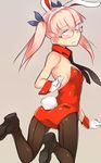  animal_ears blonde_hair blush bunny_ears bunny_tail bunnysuit detached_collar em fake_animal_ears glasses gloves hairband no_pupils pantyhose short_hair solo tail twintails utsugi_kanna witch_craft_works 