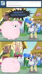  blue_hair clothed clothing dress duo english_text equine eyes_closed female fluffle_puff friendship_is_magic fur hair hat horse mammal mixermike622 my_little_pony outside pink_fur pink_hair pony sapphire_shores_(mlp) sky text tumblr yellow_eyes 