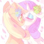  applejack_(mlp) blonde_hair duo equine eyes_closed female flower friendship_is_magic fur green_eyes hair horn horse kissing lesbian mammal mewball my_little_pony orange_fur pony purple_eyes rarity_(mlp) unicorn white_fur 