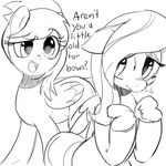  bow cloud_chaser_(mlp) dialog duo english_text equine female flitter_(mlp) friendship_is_magic hair horse mammal mewball monochrome my_little_pony open_mouth pegasus plain_background pony sibling sketch text white_background wings 